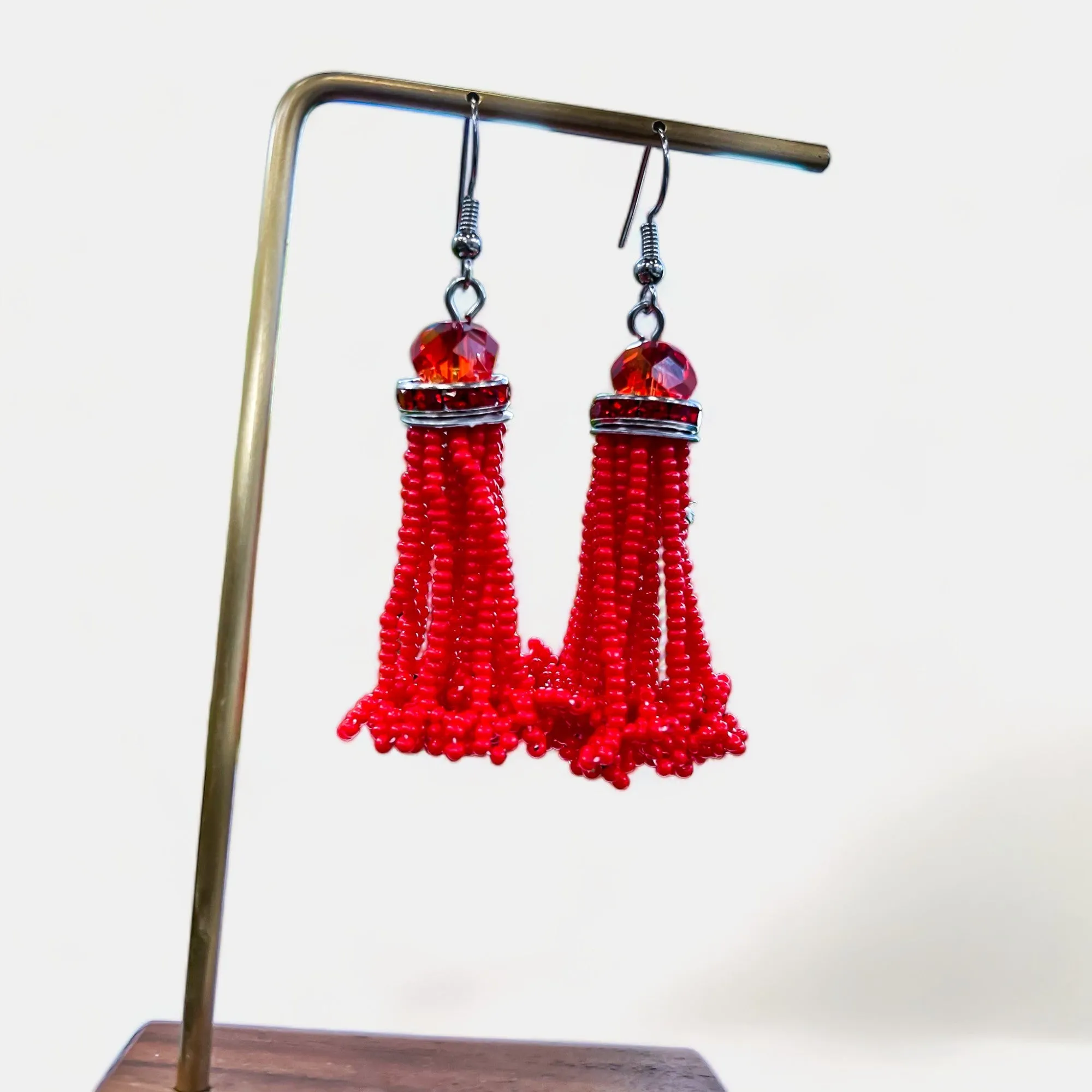 Red Beaded Tassel Earrings [NO RETURNS]