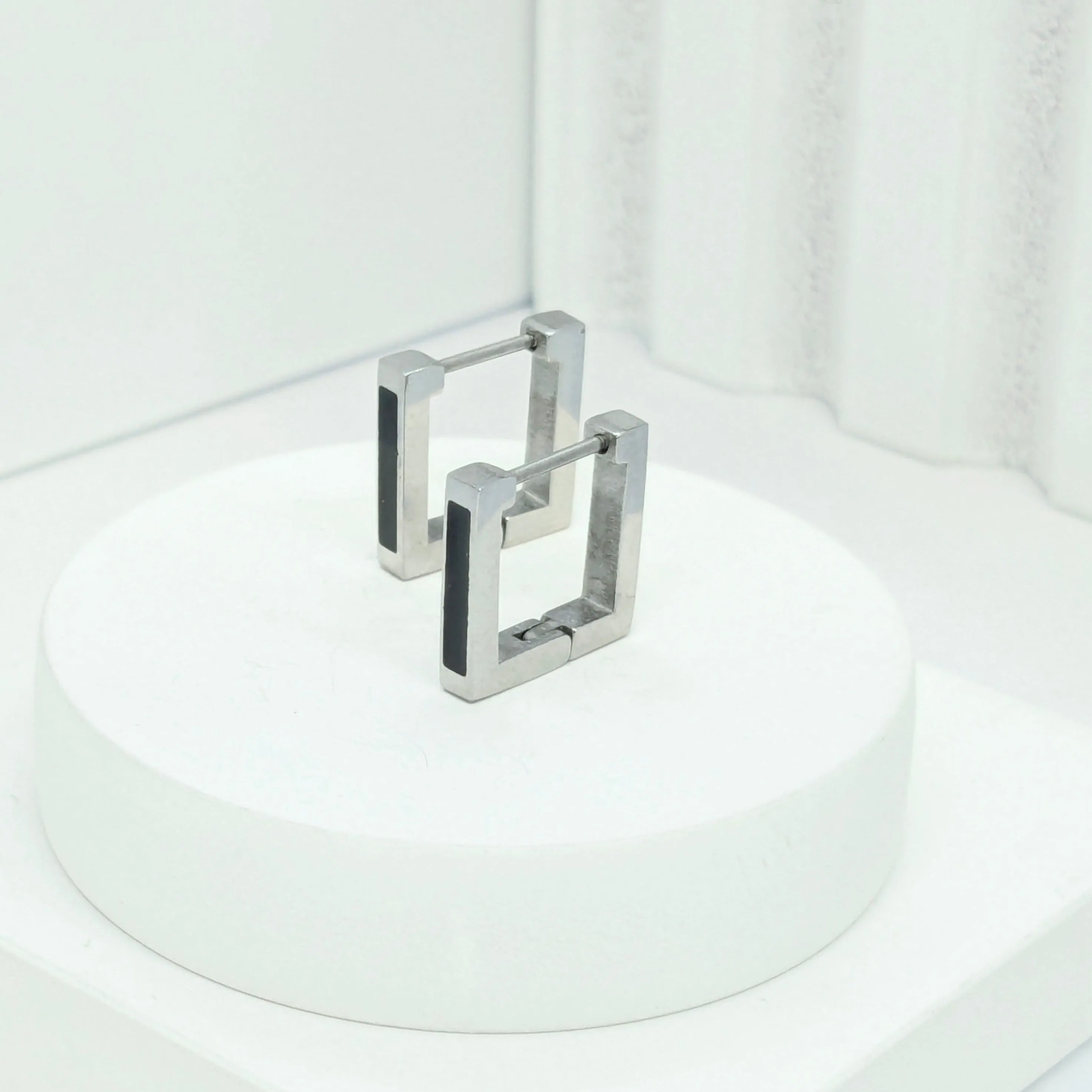 Rhodium Plated Square Hoop Earrings