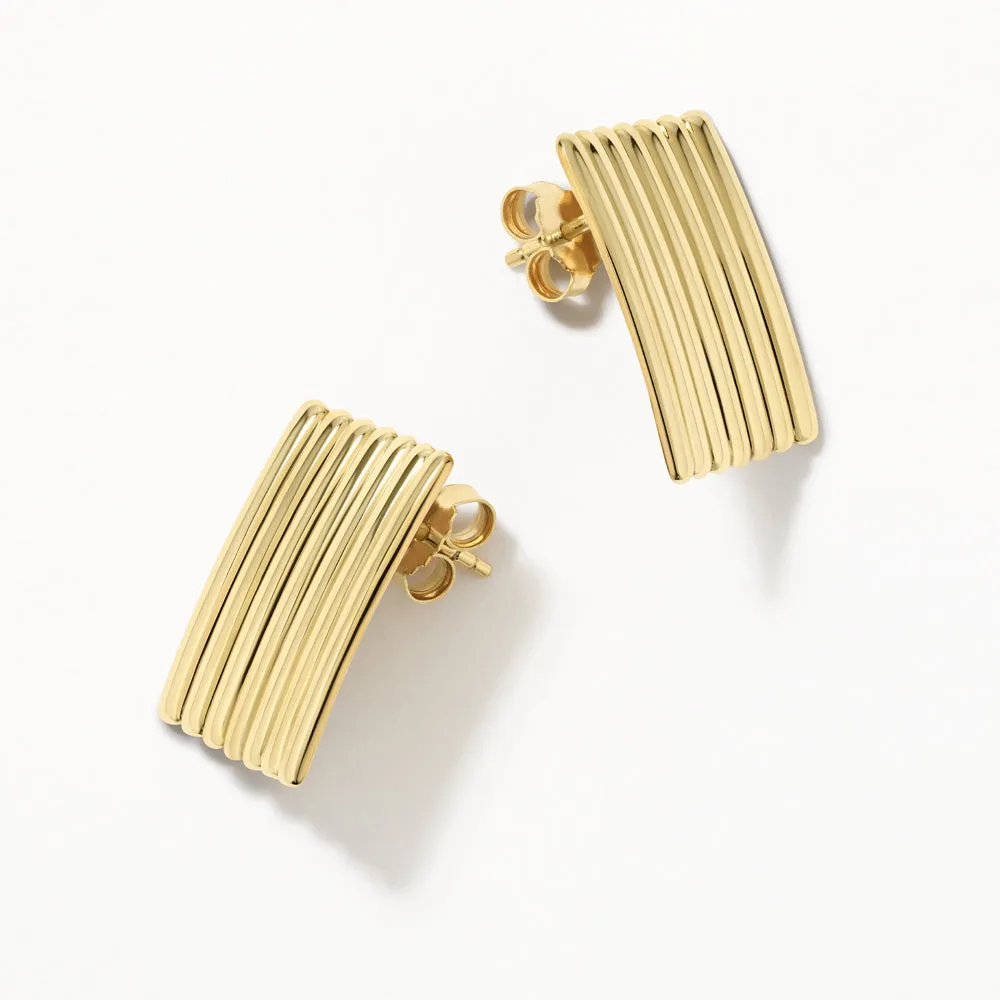 Ribbed Square Stud Earrings in Gold