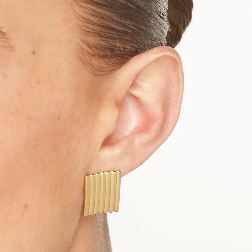 Ribbed Square Stud Earrings in Gold