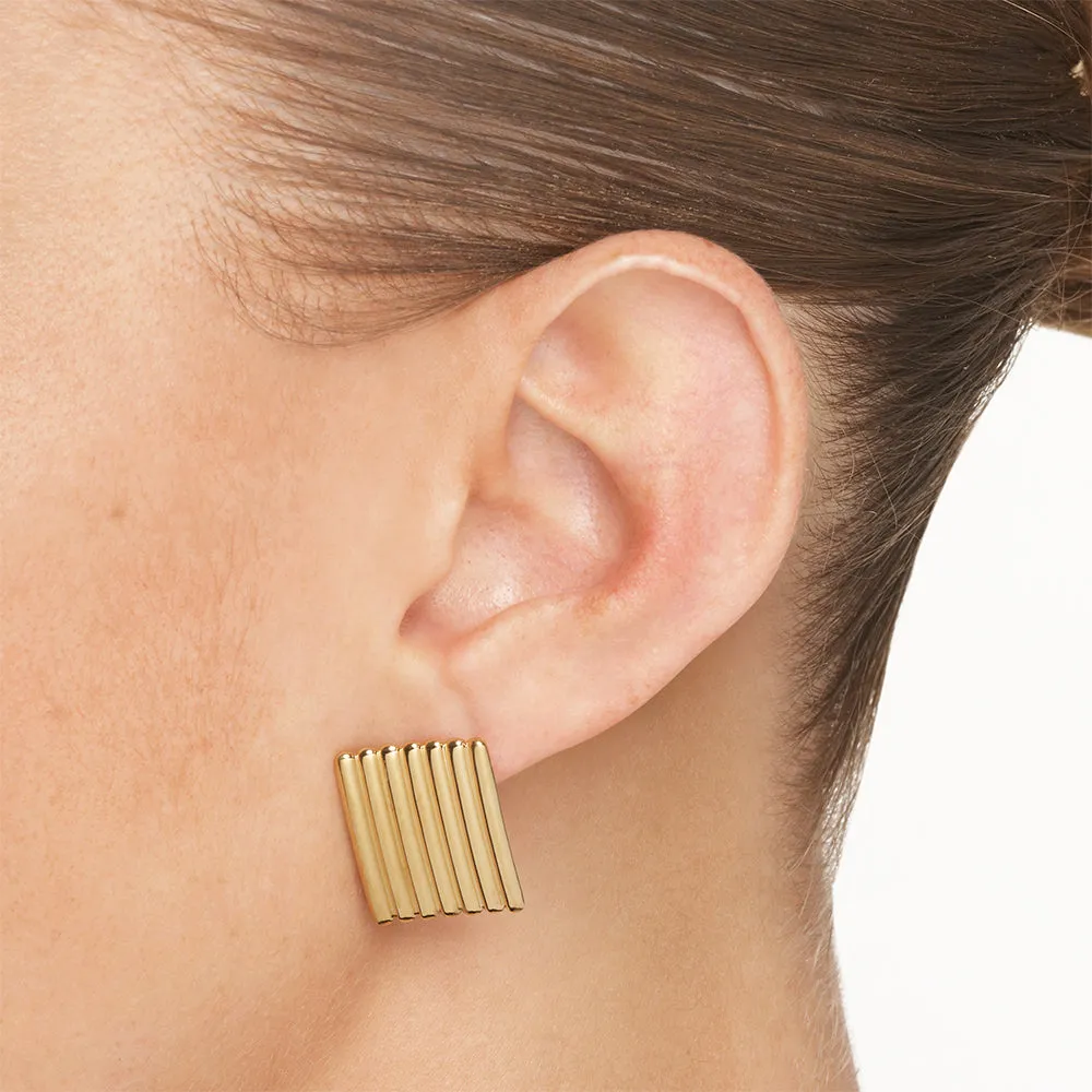 Ribbed Square Stud Earrings in Gold