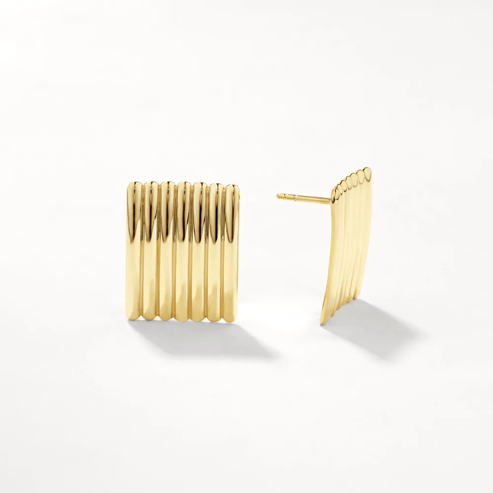 Ribbed Square Stud Earrings in Gold