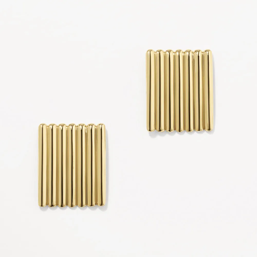 Ribbed Square Stud Earrings in Gold