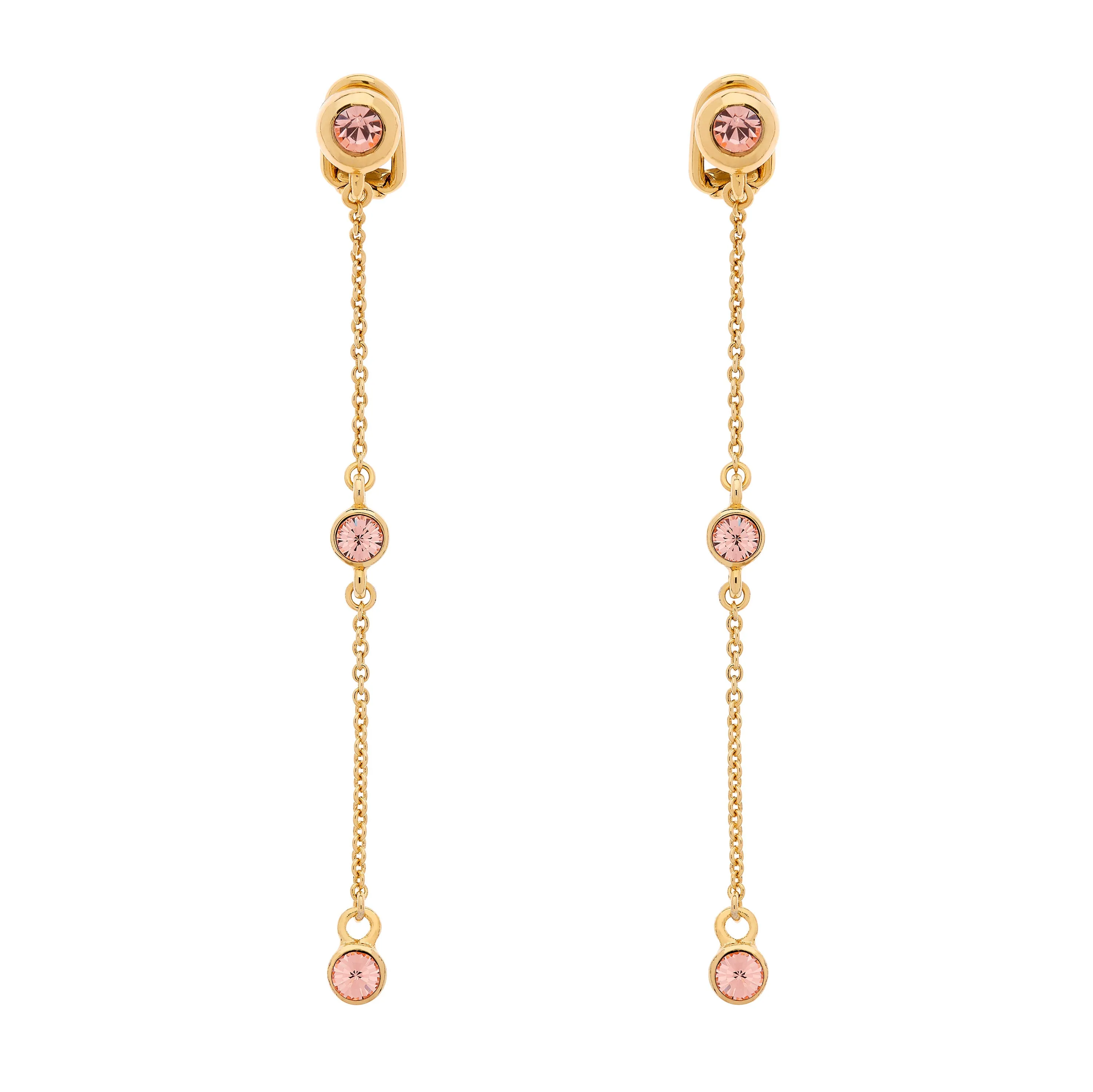 Rose Crystal Chain Drop Clip Earrings