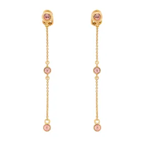 Rose Crystal Chain Drop Clip Earrings