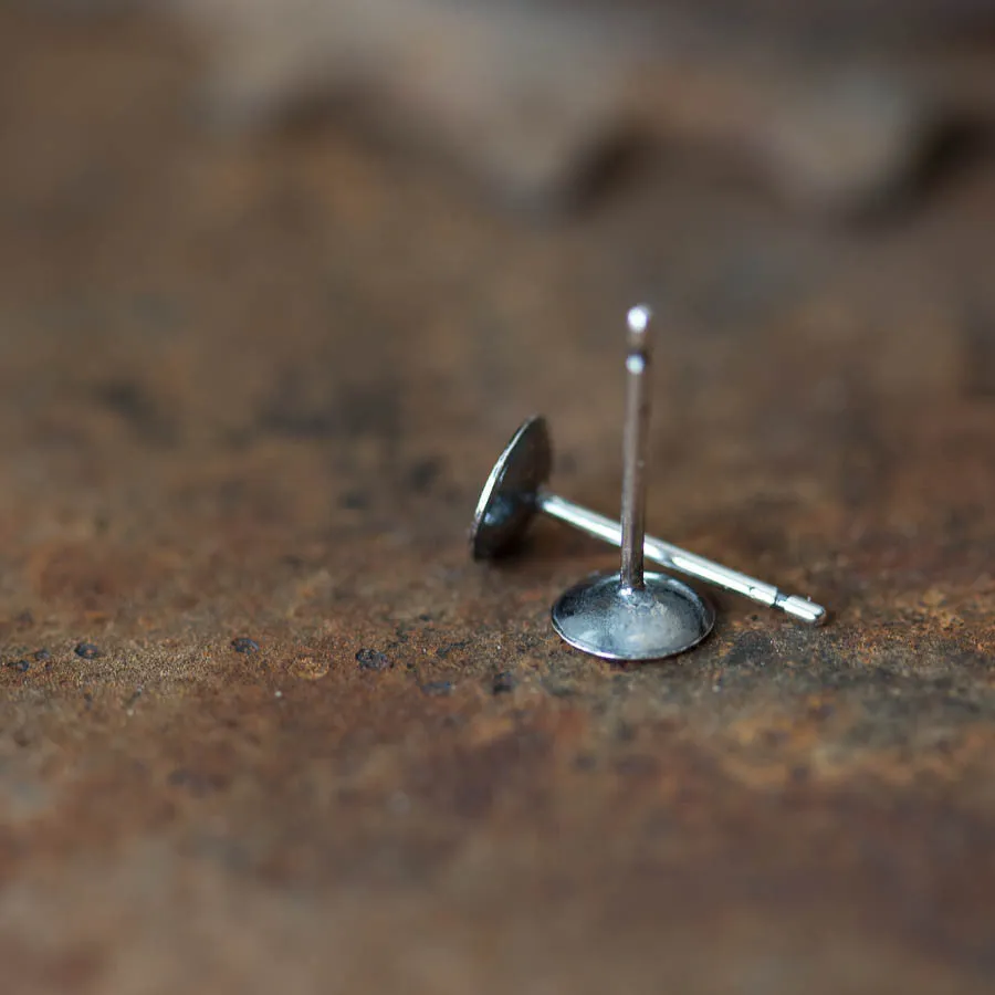 Round Stud Earrings, Black Dome with a Shiny Silver Dot