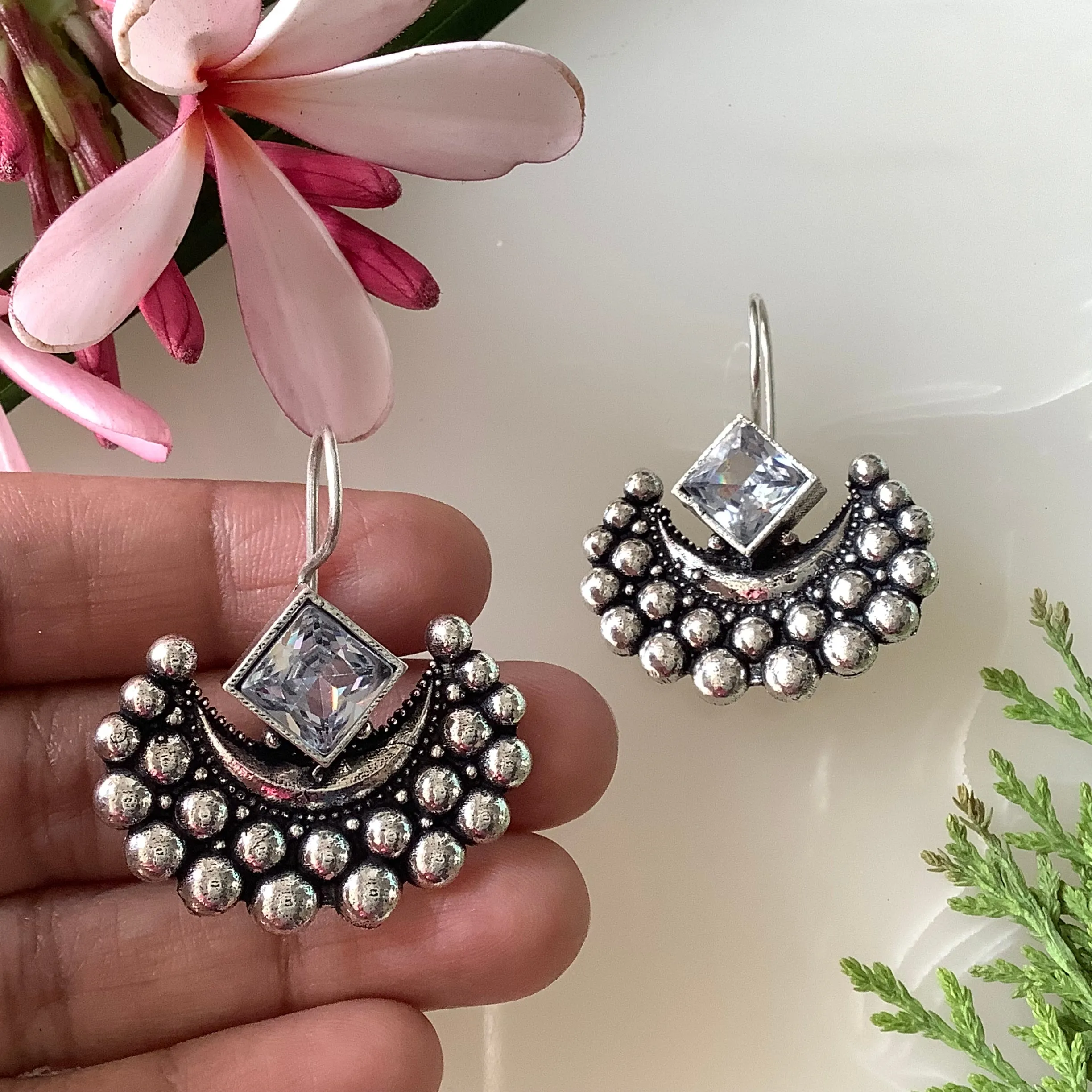 Salvanity German Silver Chandrika earrings