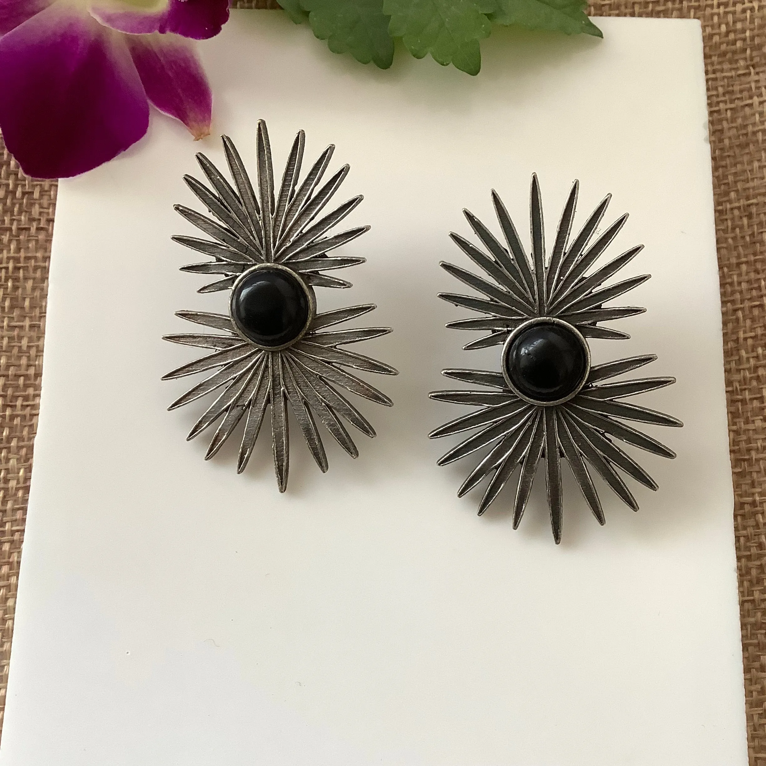 Salvanity German Silver Fireworks Earrings - Black