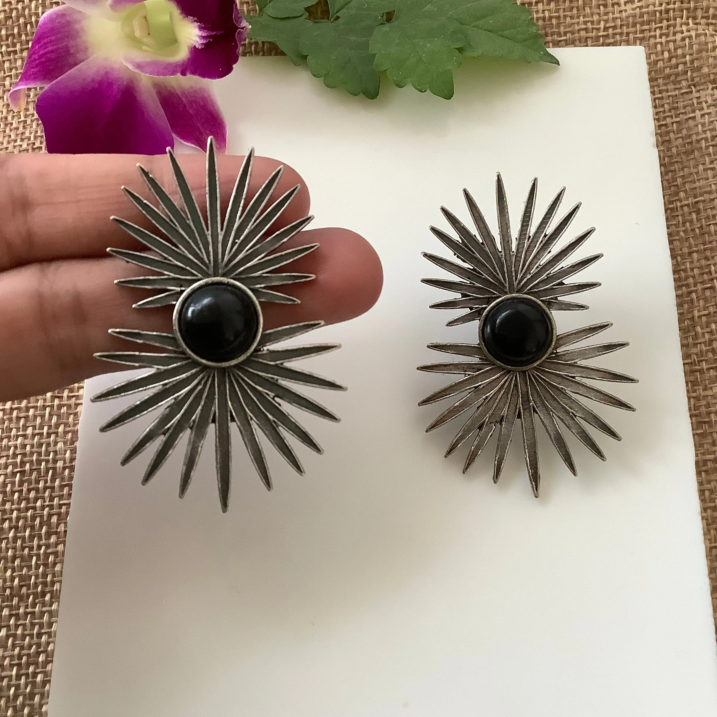 Salvanity German Silver Fireworks Earrings - Black