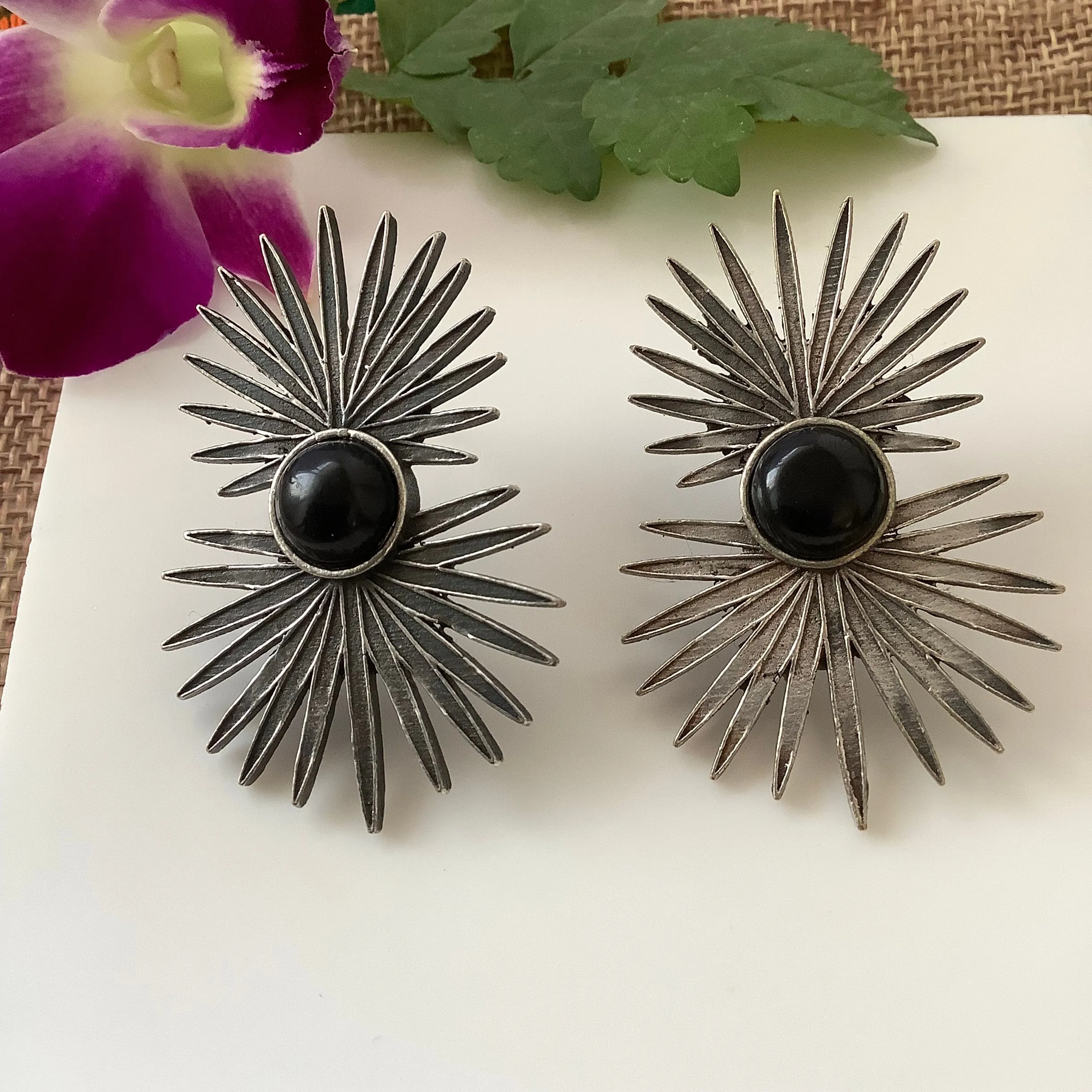 Salvanity German Silver Fireworks Earrings - Black