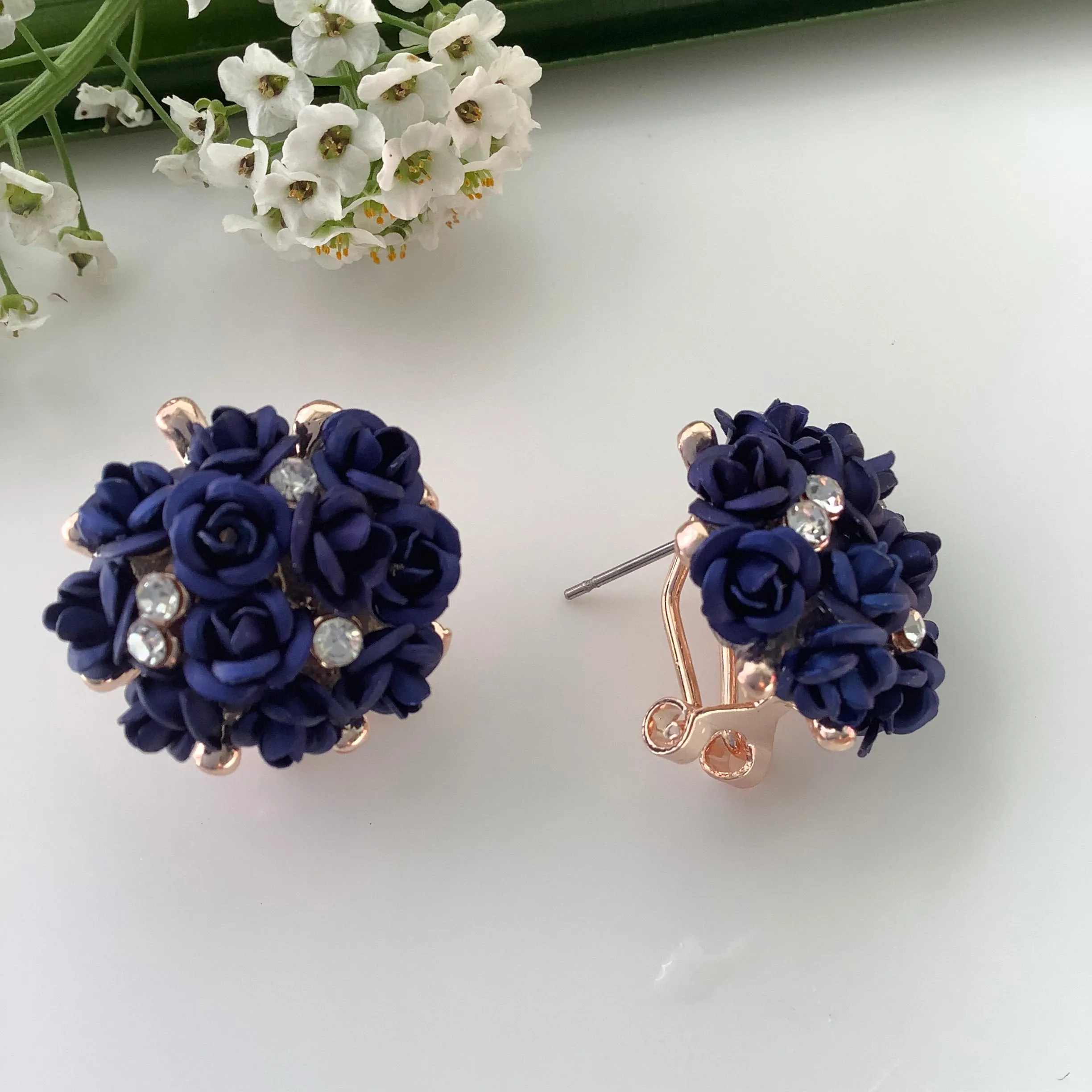 Salvanity - K-POP Fashion Jewellery Earrings Blue Rose Bouquet