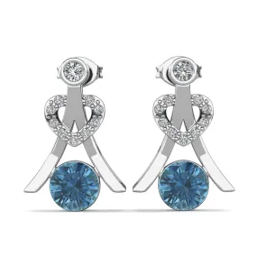 Serenity December Birthstone Blue Topaz Earrings, 18k White Gold Plated Silver Earrings with Round Cut Crystals