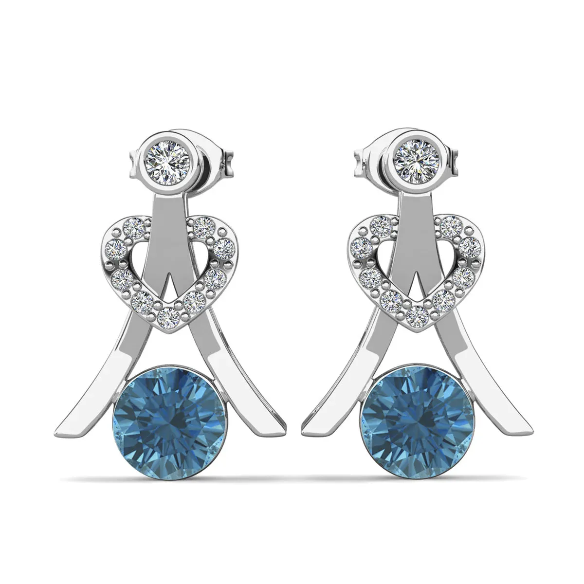 Serenity December Birthstone Blue Topaz Earrings, 18k White Gold Plated Silver Earrings with Round Cut Crystals