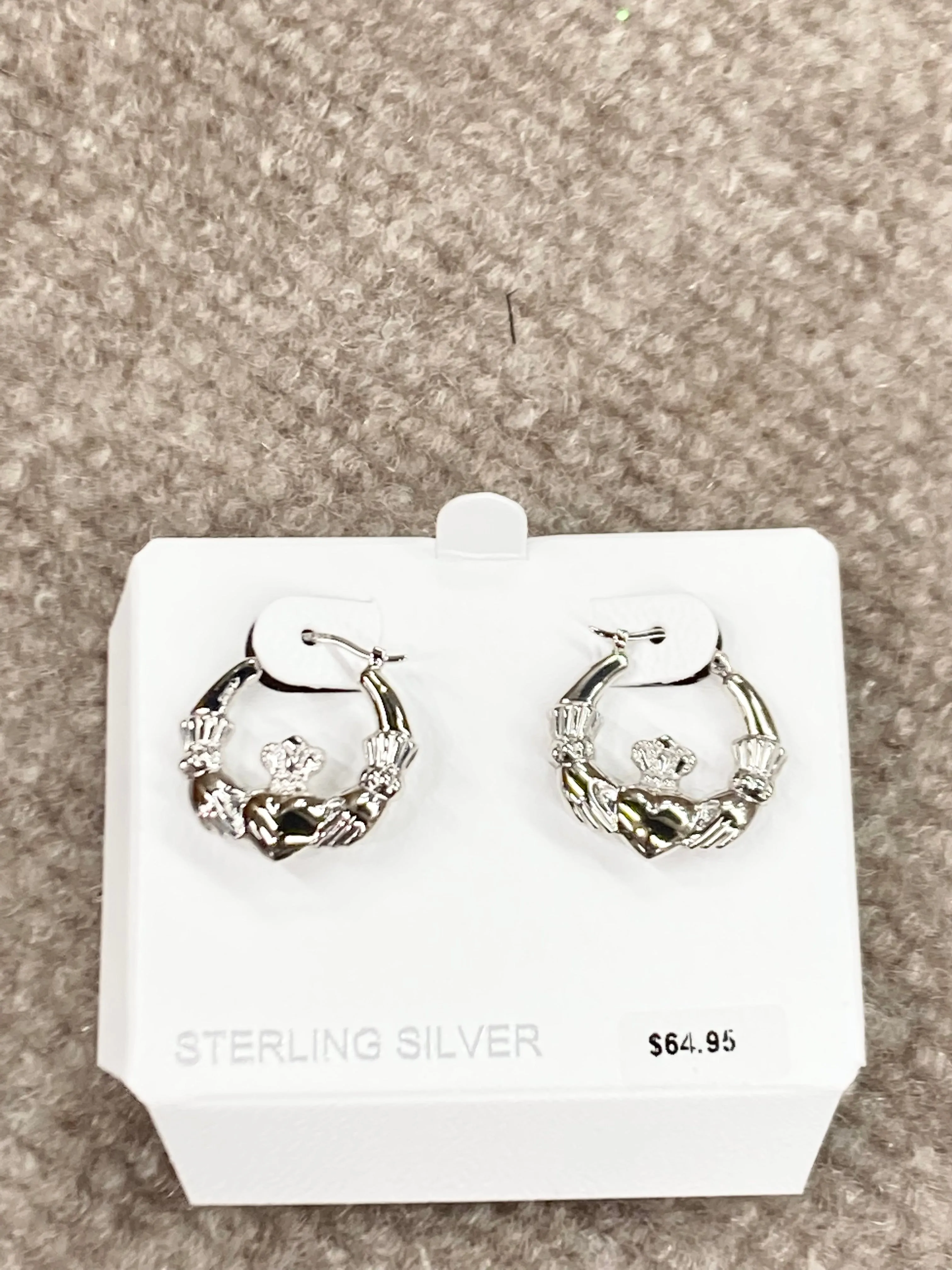 Silver Claddagh Hoop Earrings