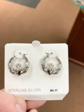 Silver Claddagh Hoop Earrings