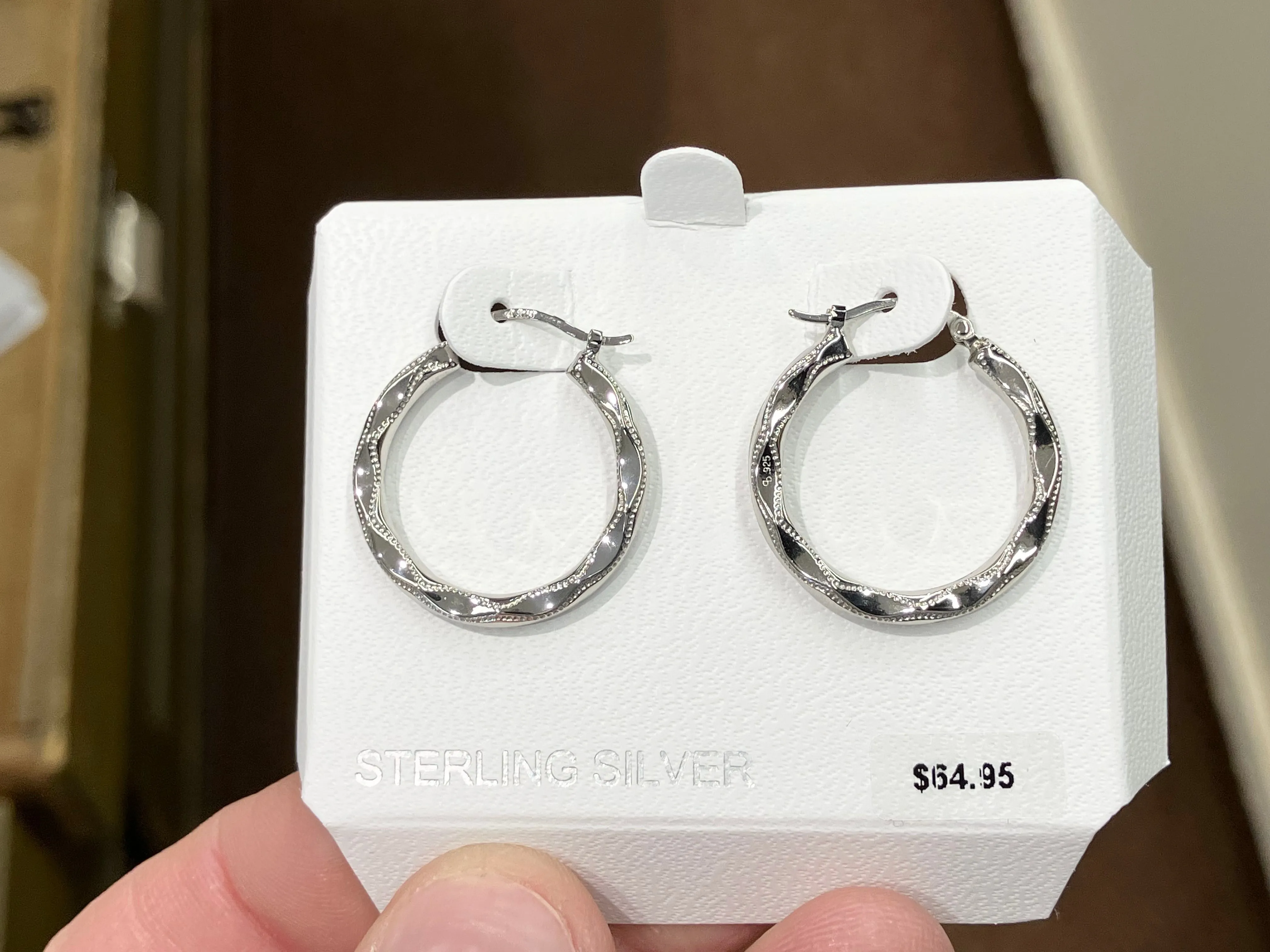 Silver Embossed Shell Hoop Earrings