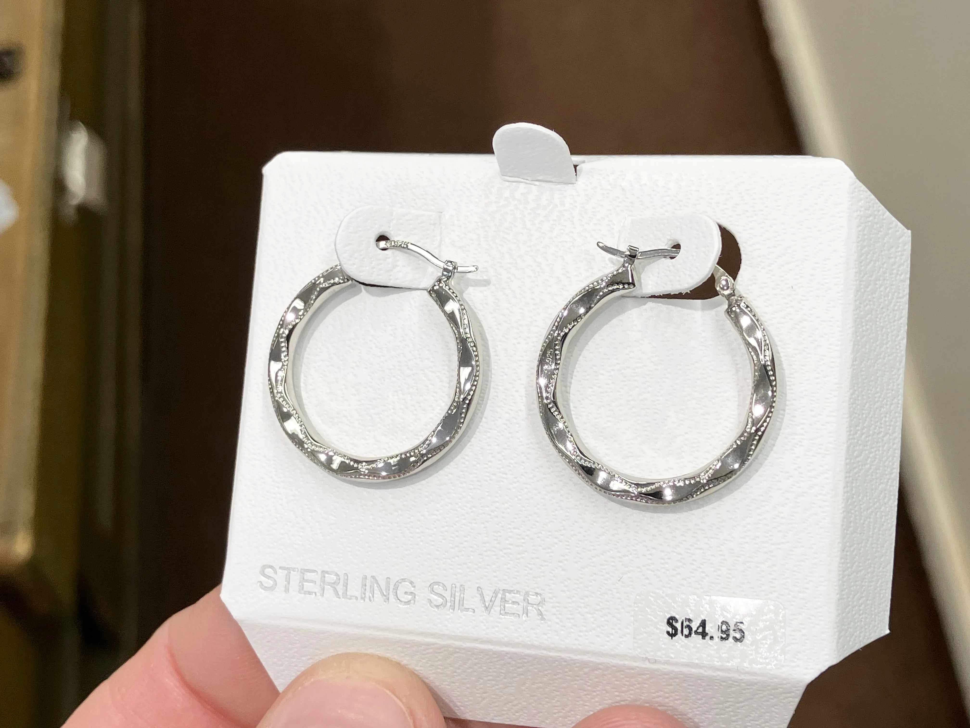 Silver Embossed Shell Hoop Earrings