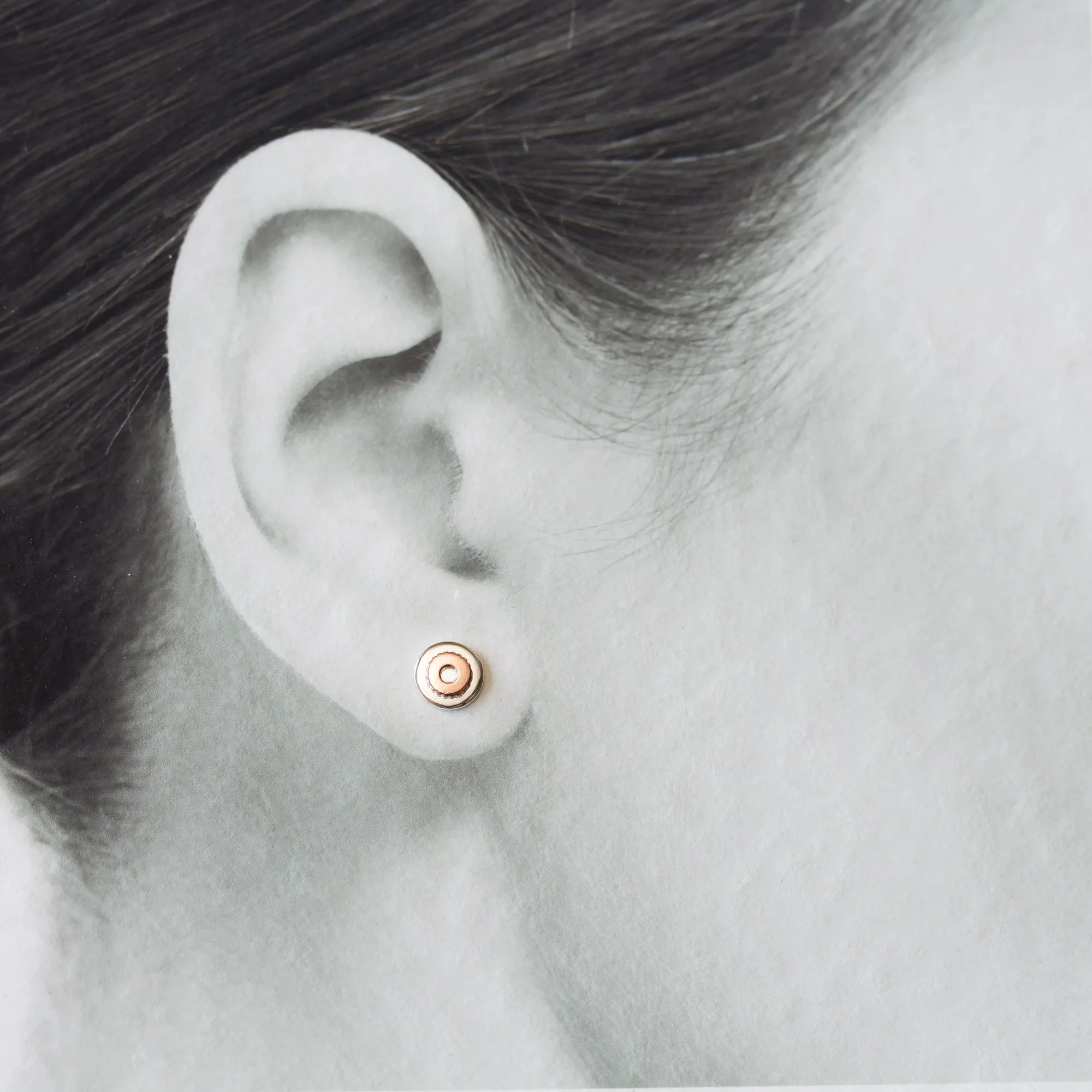 Small Gear Stud Earrings, Sterling Silver and Copper