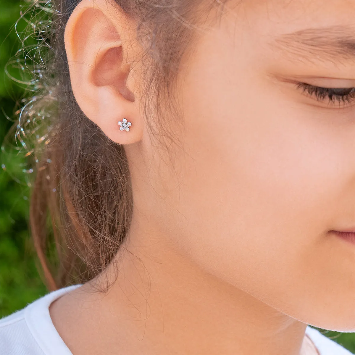 Stainless Steel Aurora Borealis And Aqua Daisy Stud Earrings