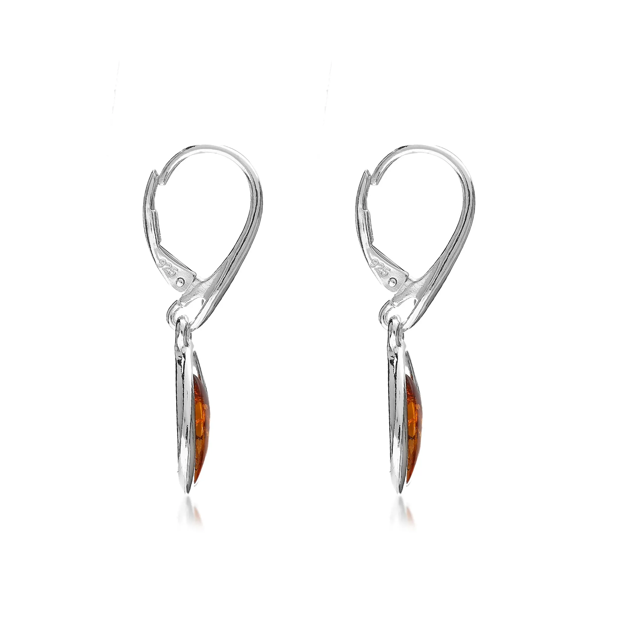 Sterling Silver Amber Designer Offset Teardrop Earrings