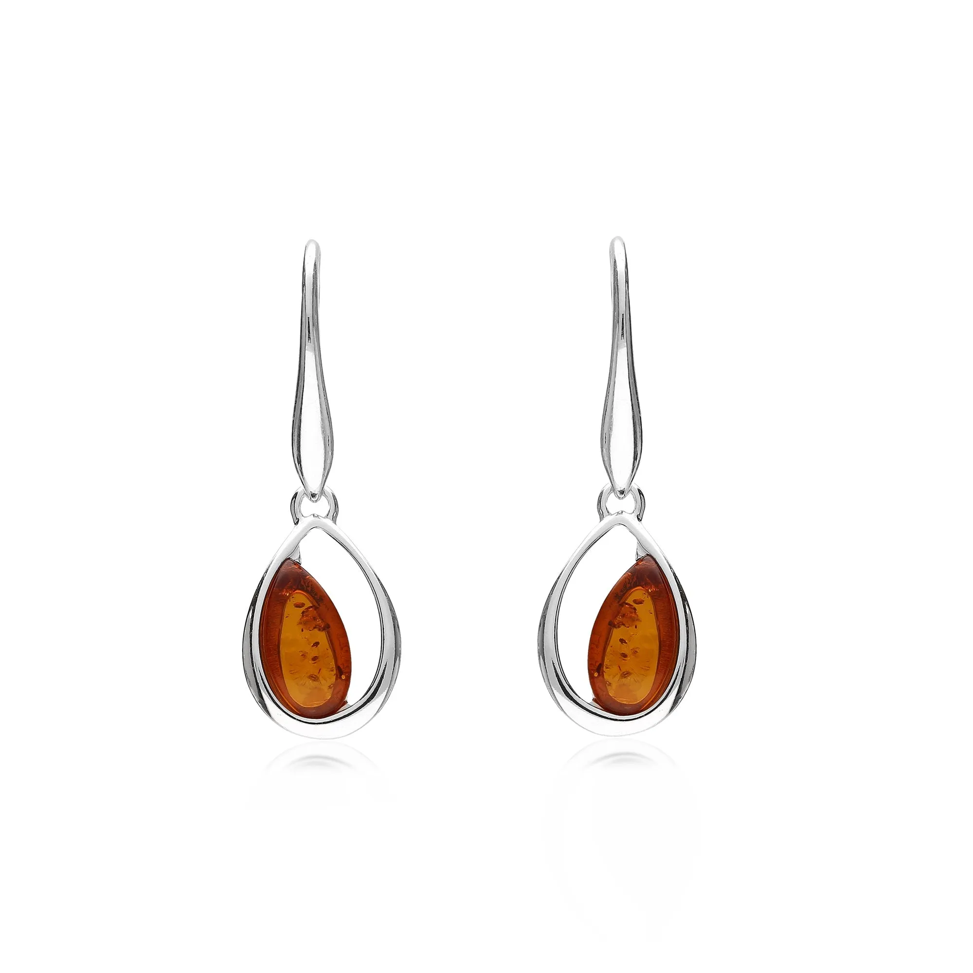 Sterling Silver Amber Designer Offset Teardrop Earrings