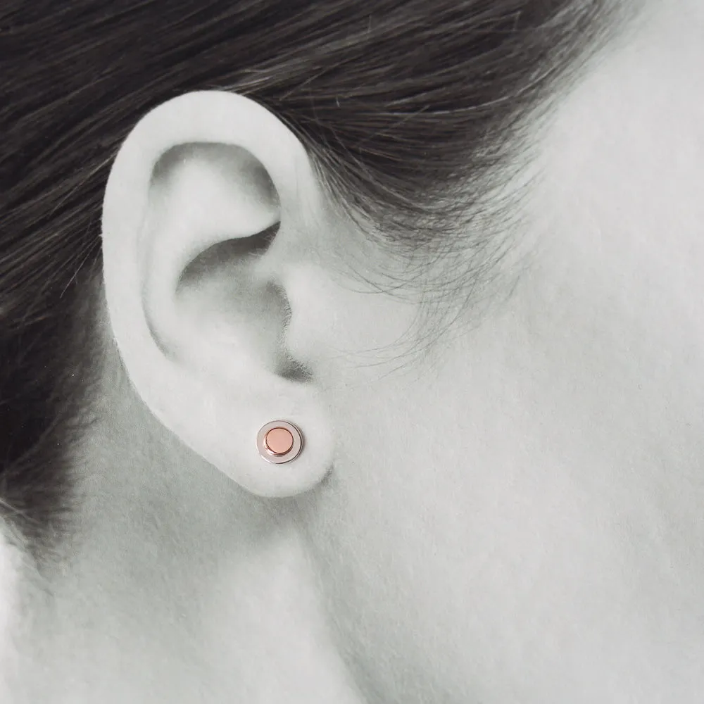 Sterling Silver and Copper Stud Earrings, Small Round Layered Disc