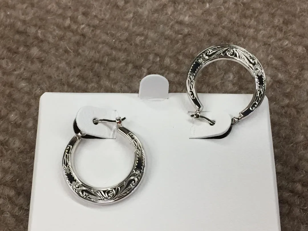 Sterling Silver Engraved Hoop Earrings