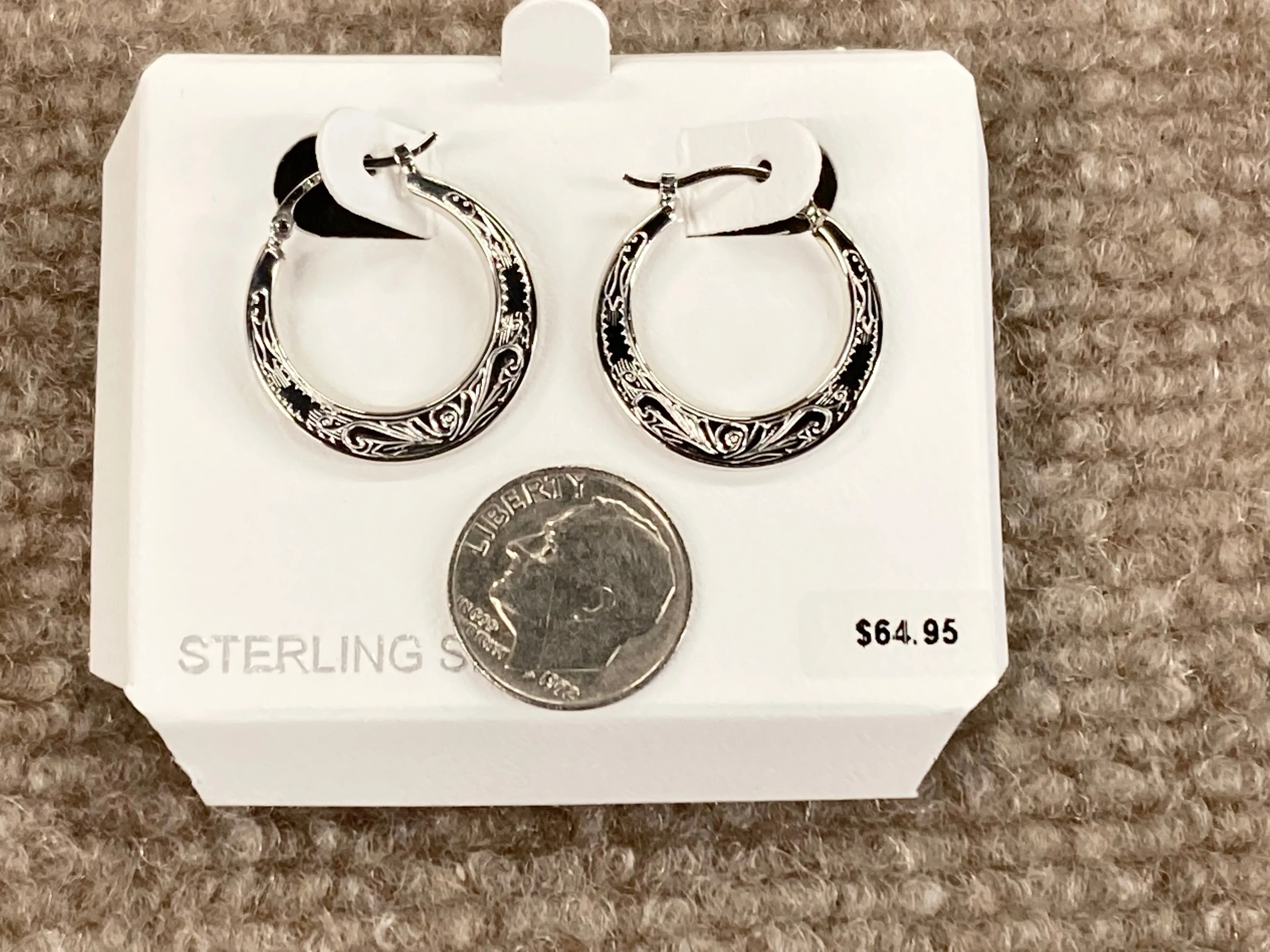 Sterling Silver Engraved Hoop Earrings