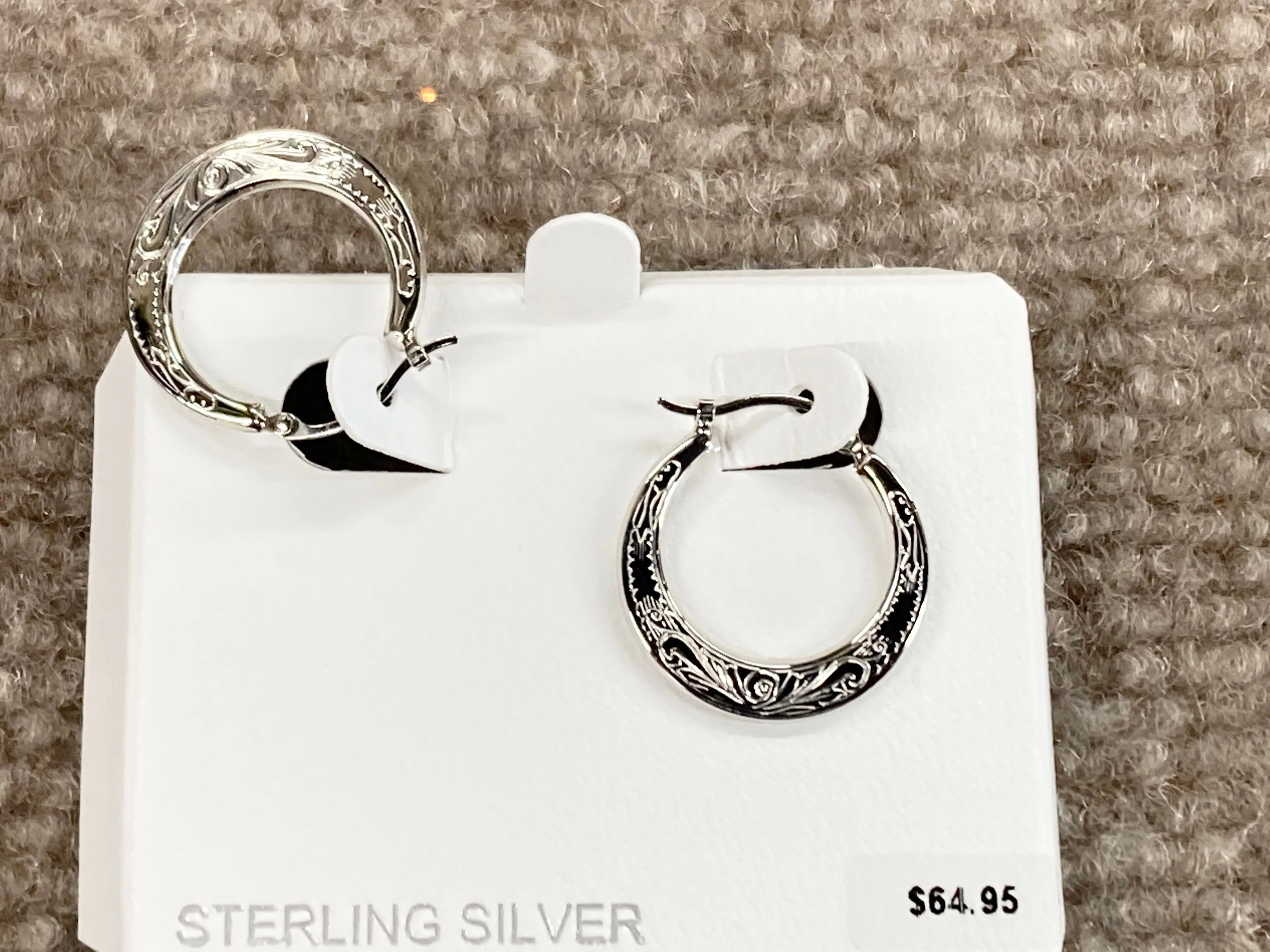 Sterling Silver Engraved Hoop Earrings