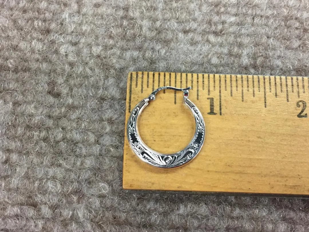 Sterling Silver Engraved Hoop Earrings