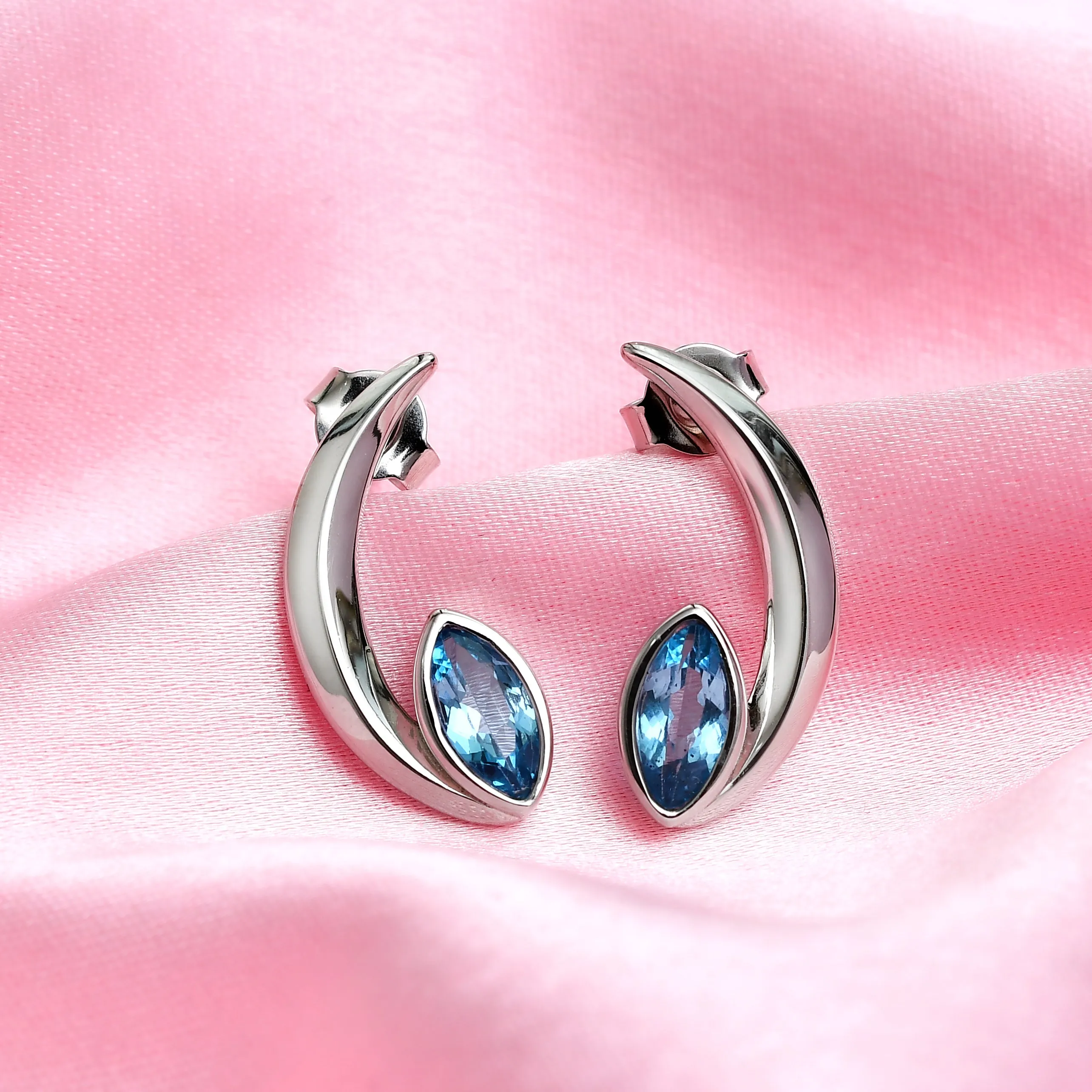 Surf Moon Earrings with Swiss Blue Topaz