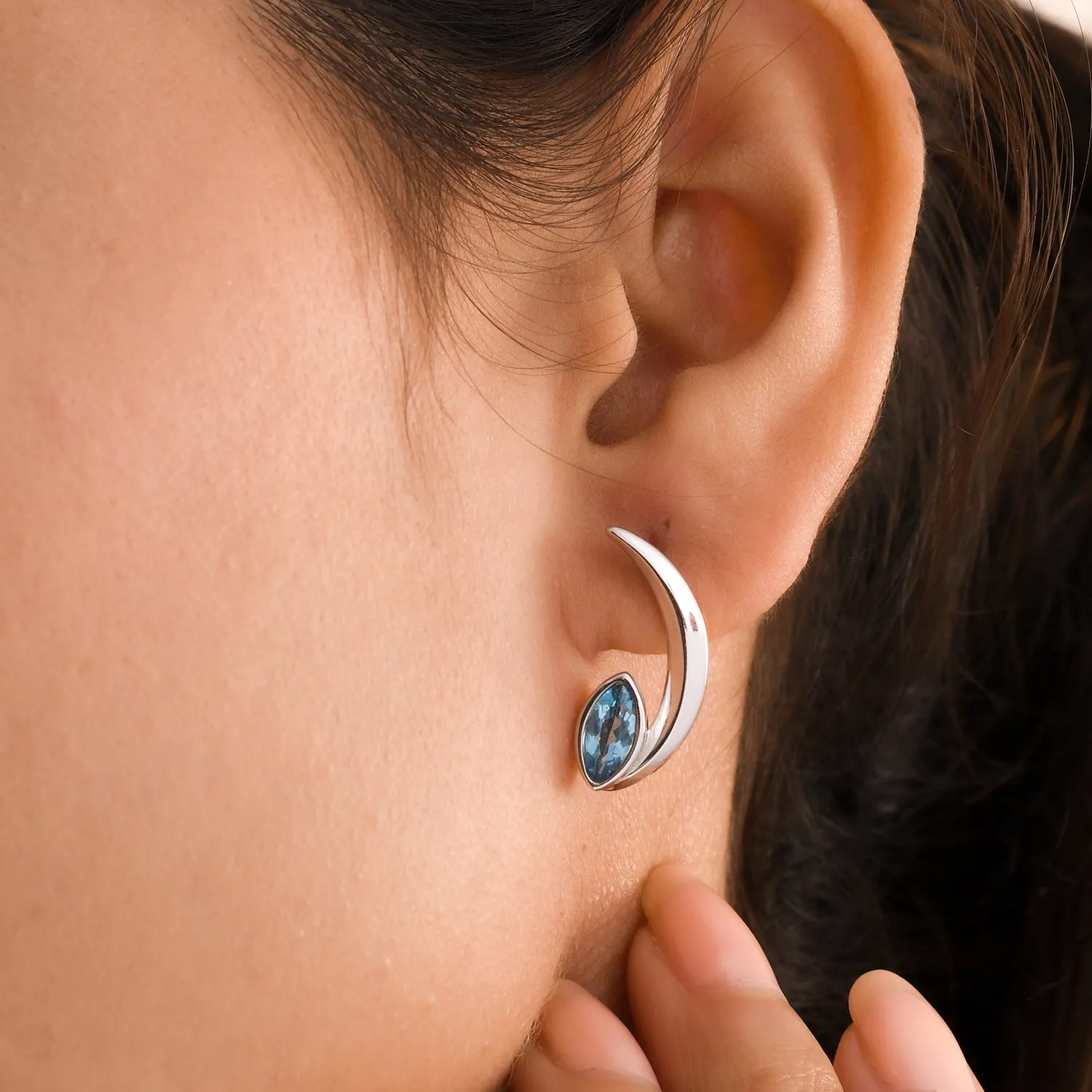 Surf Moon Earrings with Swiss Blue Topaz