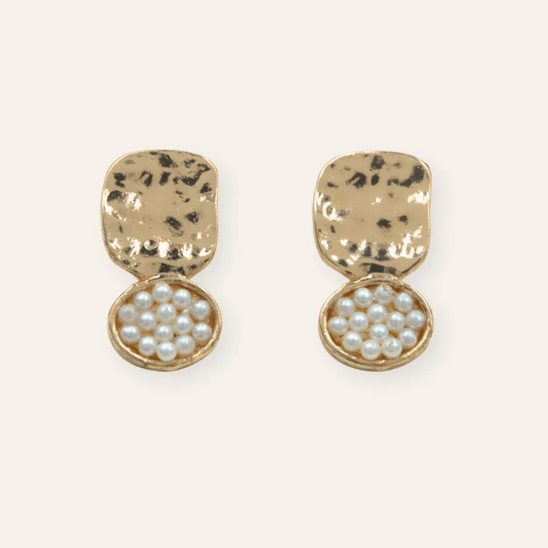 TFC Cute Beaten Pearl Mesh Gold Plated Stud Earrings