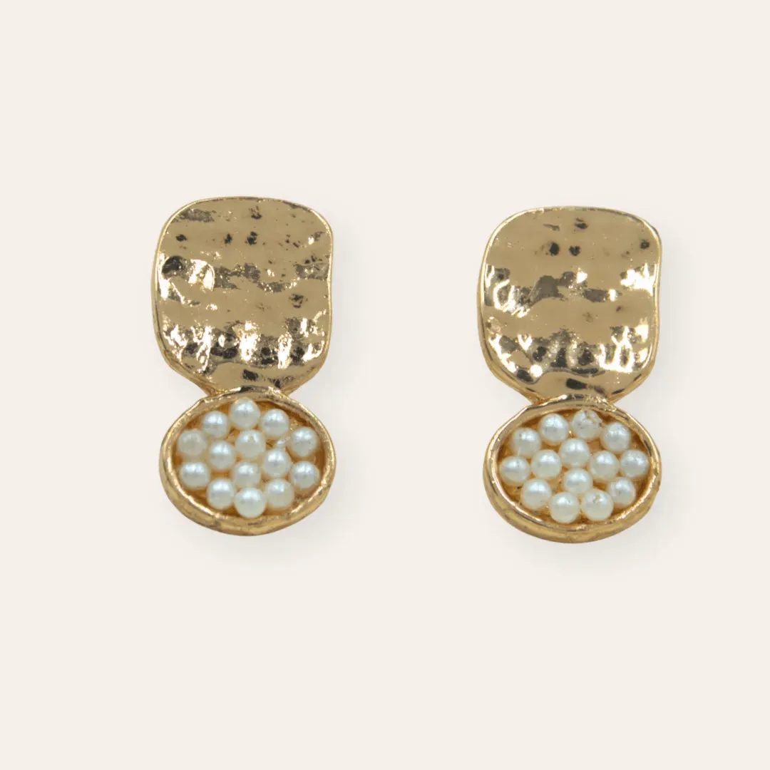 TFC Cute Beaten Pearl Mesh Gold Plated Stud Earrings