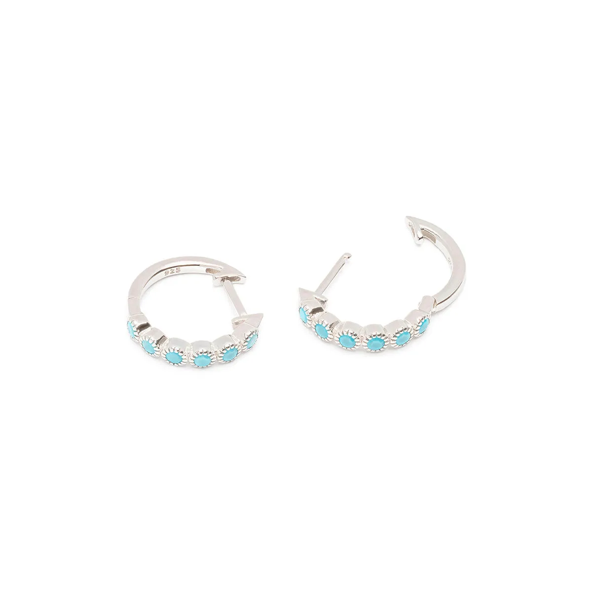 Turquoise Silver Huggie Earrings