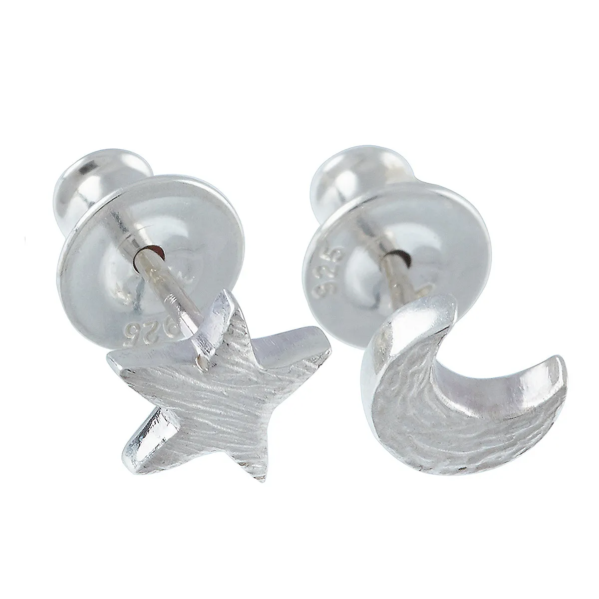 Twilight Moon & Star Silver Stud Earrings