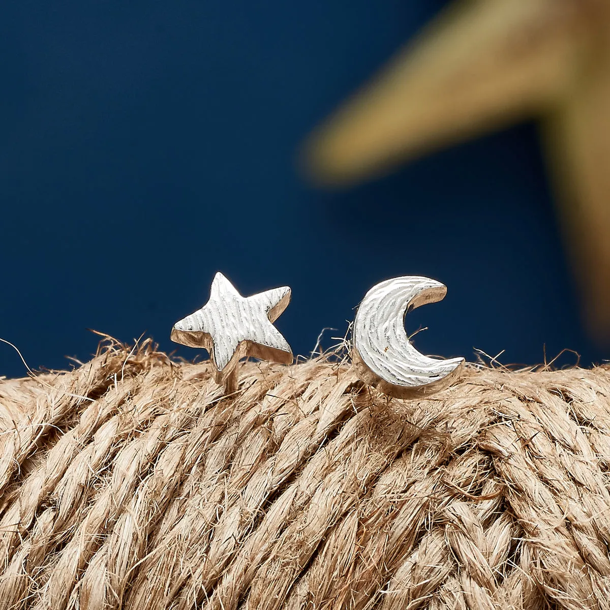 Twilight Moon & Star Silver Stud Earrings