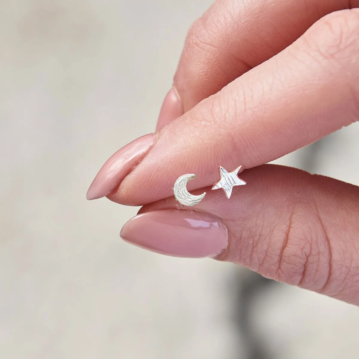 Twilight Moon & Star Silver Stud Earrings