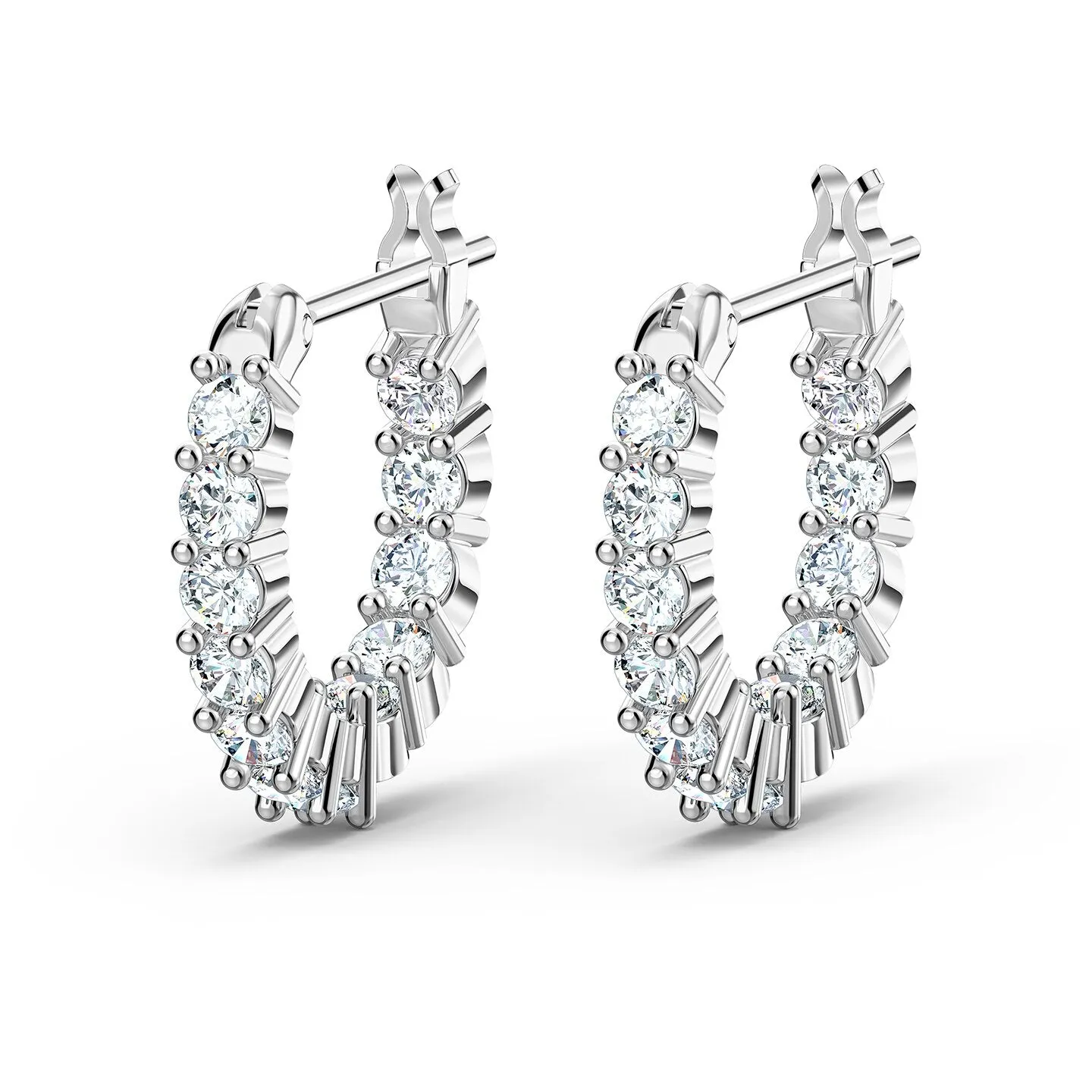 VITTORE MINI HOOP PIERCED EARRINGS, WHITE, RHODIUM PLATED