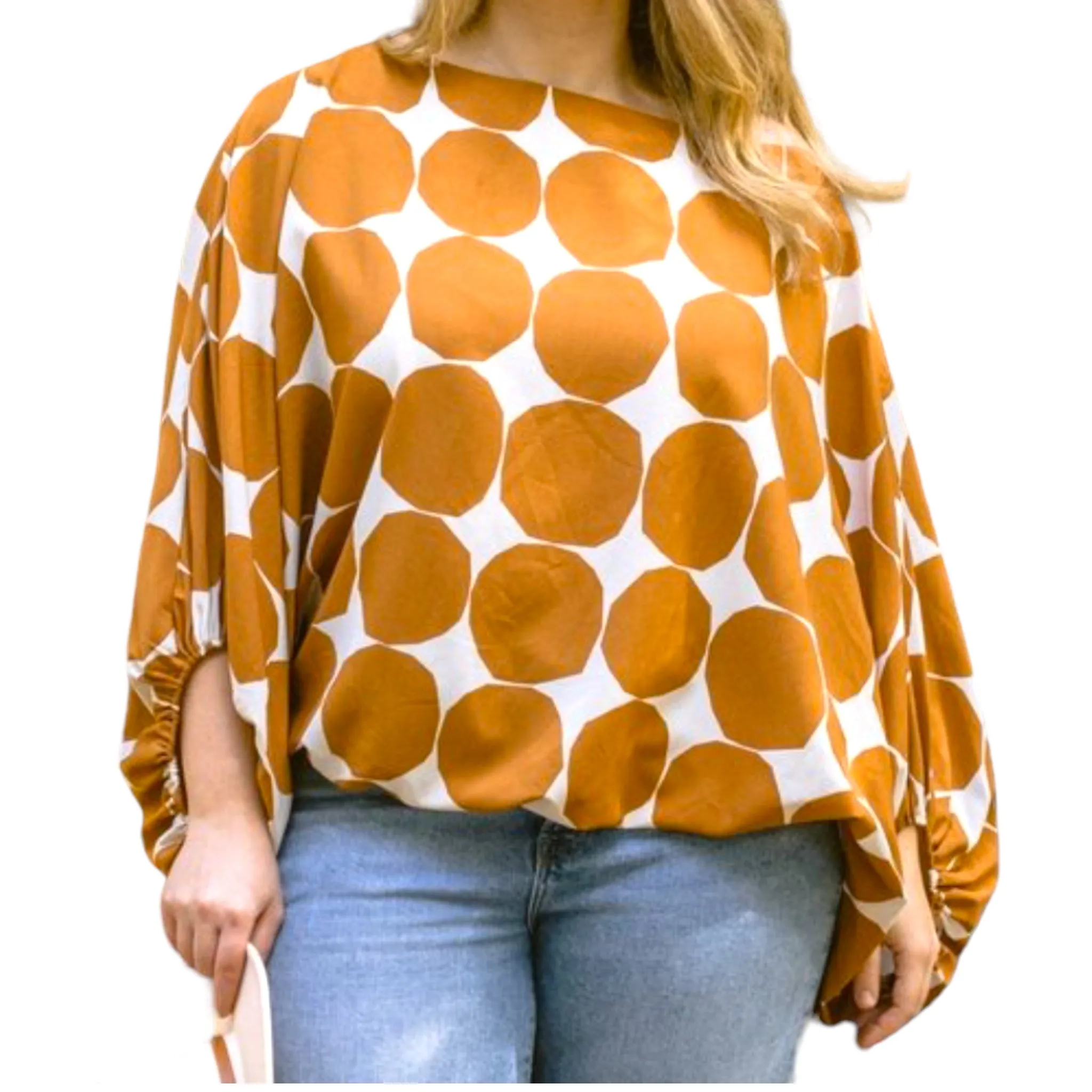 Womens Plus Size Geometric Dot Print Blouse